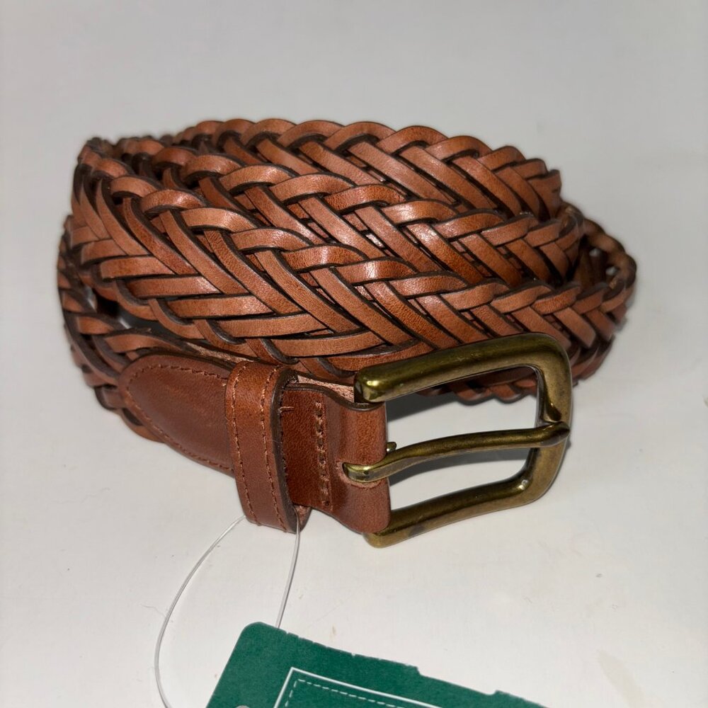 NEW LL Bean Braided Brown Genuine Leather Belt Brass Buckle SIZE 46 - Picture 2 of 6